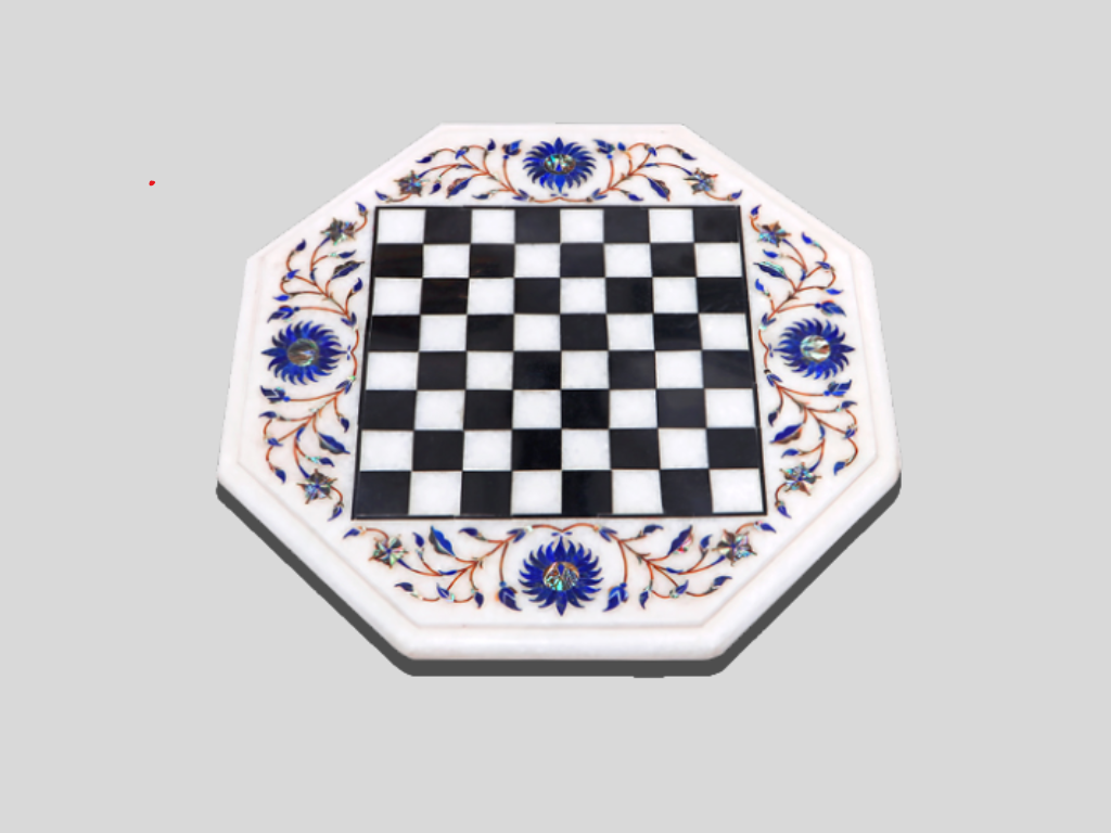 Handicraft Marble Chess Coffee Table Lapis Lazuli Inlay Stone Art Living Decor